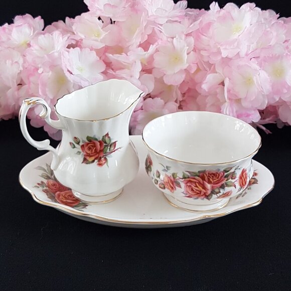 3pc Royal Albert Centennial Rose Bone China Cream Sugar and Tray Set - Picture 3 of 10